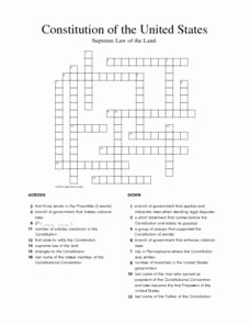 United States Constitution Worksheet Unique Constitution Of the United States Crossword Puzzle 5th