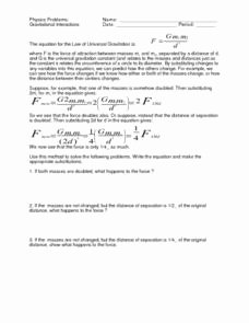 Universal Gravitation Worksheet Answers Elegant Universal Gravitation Lesson Plans &amp; Worksheets