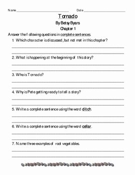 Upfront Magazine Worksheet Answers Fresh tornado Novel by Betsy byars Prehension Questions by