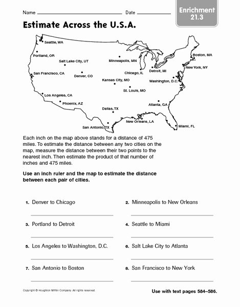 Using A Map Scale Worksheet Lovely Estimate Across the U S A Enrichment 21 3 Worksheet for