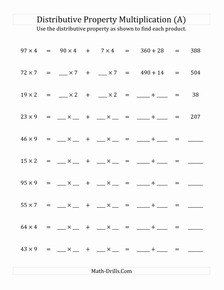 Using the Distributive Property Worksheet Awesome the Multiply 2 Digit by 1 Digit Numbers Using the