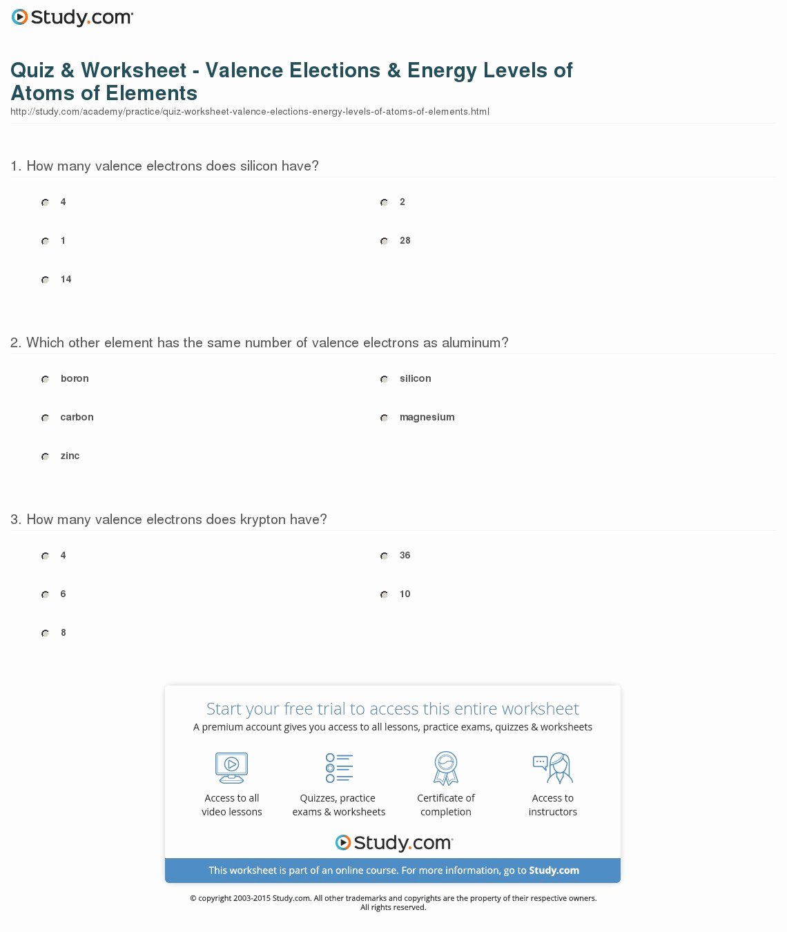 Valence Electrons Worksheet Answers Lovely Quiz &amp; Worksheet Valence Electrons &amp; Energy Levels Of