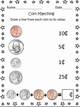 Values Of Coins Worksheet Best Of Us Coin Matching Worksheet by Mrs Murphys Kinder Kids