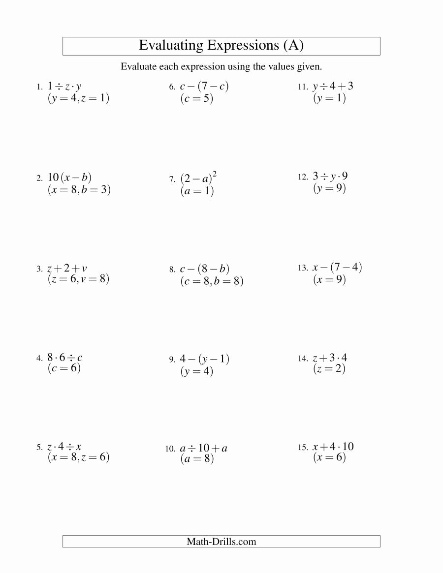Variables and Expressions Worksheet Answers Awesome Evaluating Two Step Algebraic Expressions with Two