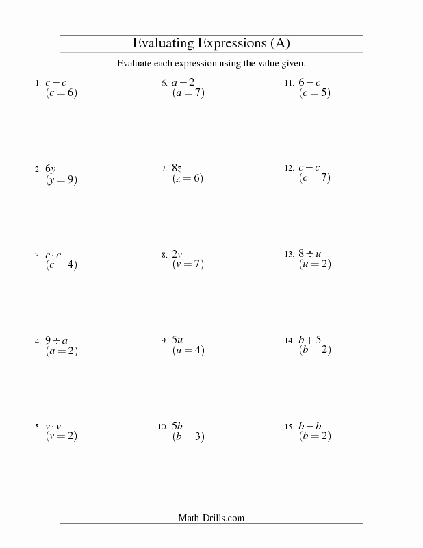 Variables and Expressions Worksheet Answers Beautiful Algebra Worksheet Evaluating E Step Algebraic