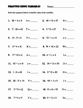 Variables and Expressions Worksheet Answers Lovely Practice solving for Variables Worksheet by Amber Mealey