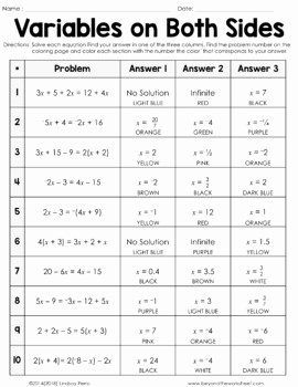 Variables and Expressions Worksheet Answers Lovely solving Equations with Variables On Both Sides Activity by