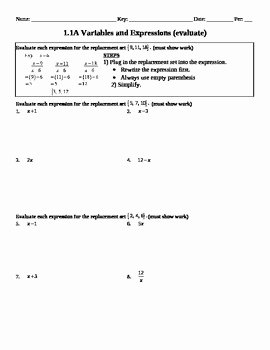 Holt Algebra 11A Variables and Expressions Worksheet DOC PDF