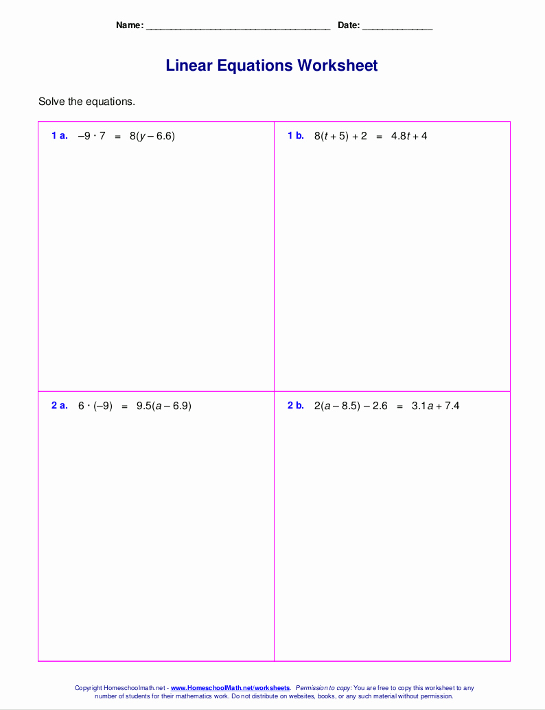 Variables On Both Sides Worksheet Elegant Free Worksheets for Linear Equations Grades 6 9 Pre