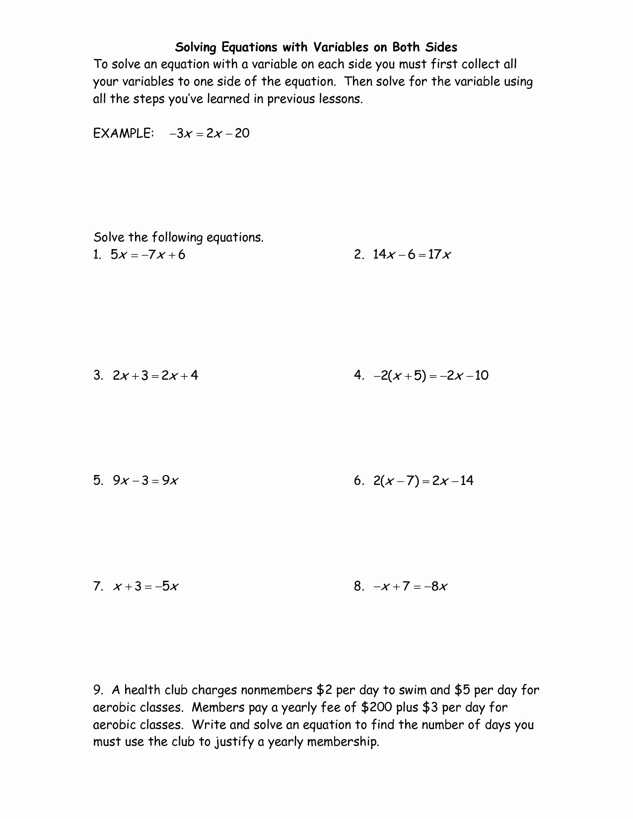 Variables On Both Sides Worksheet Fresh 12 Best Of 2 Step Equation Worksheets Variable