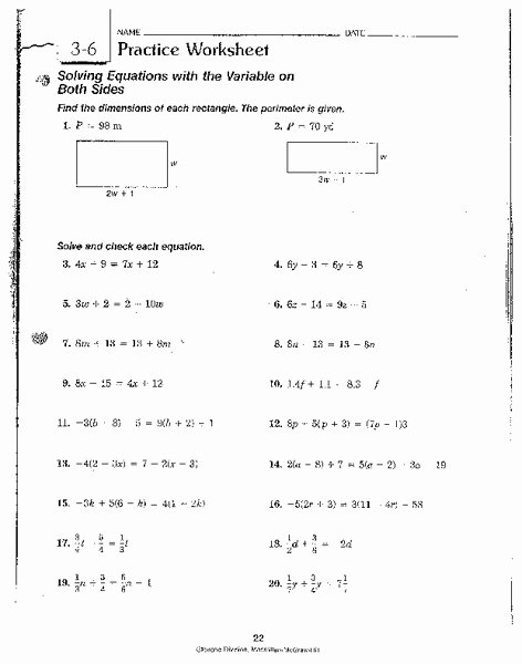 Variables On Both Sides Worksheet Luxury solving Equations with the Variable On Both Sides
