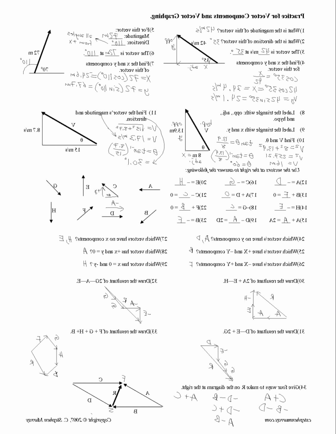 50 Vector Addition Worksheet With Answers