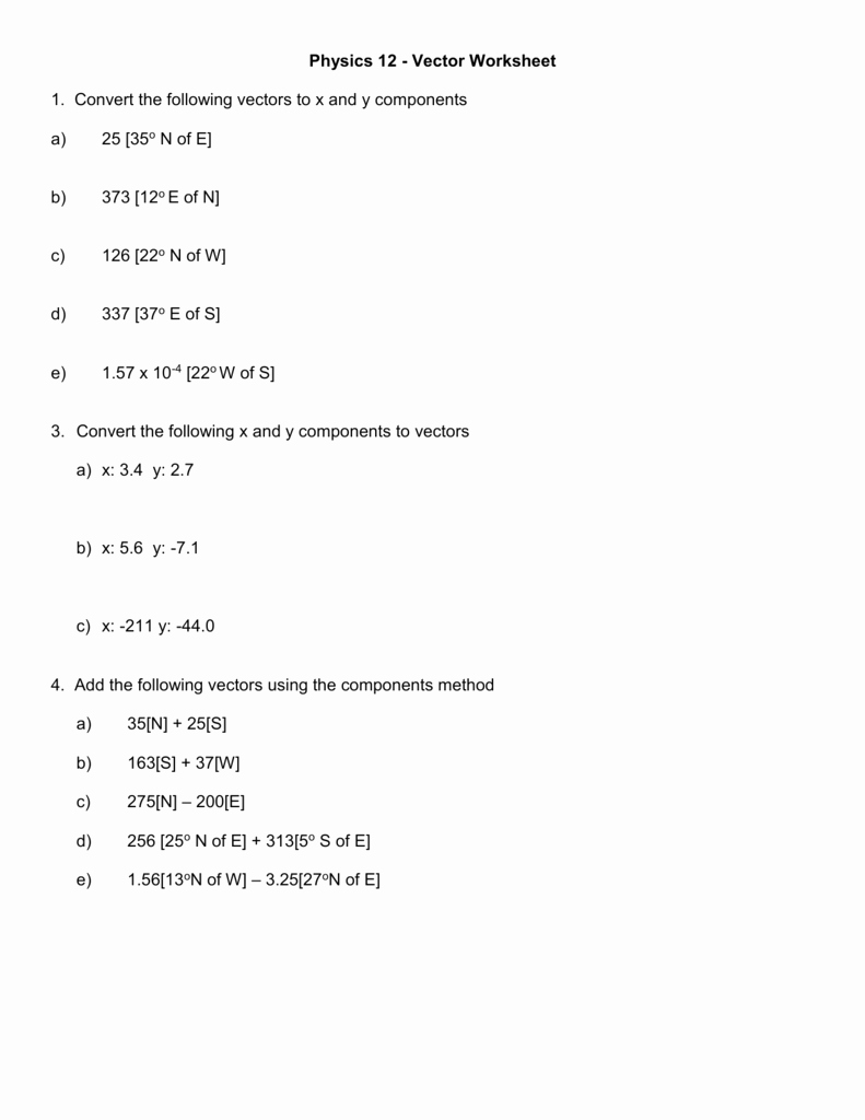 Vector Worksheet Physics Answers Unique Vector Worksheet Physics Math Worksheets Mr Alexander