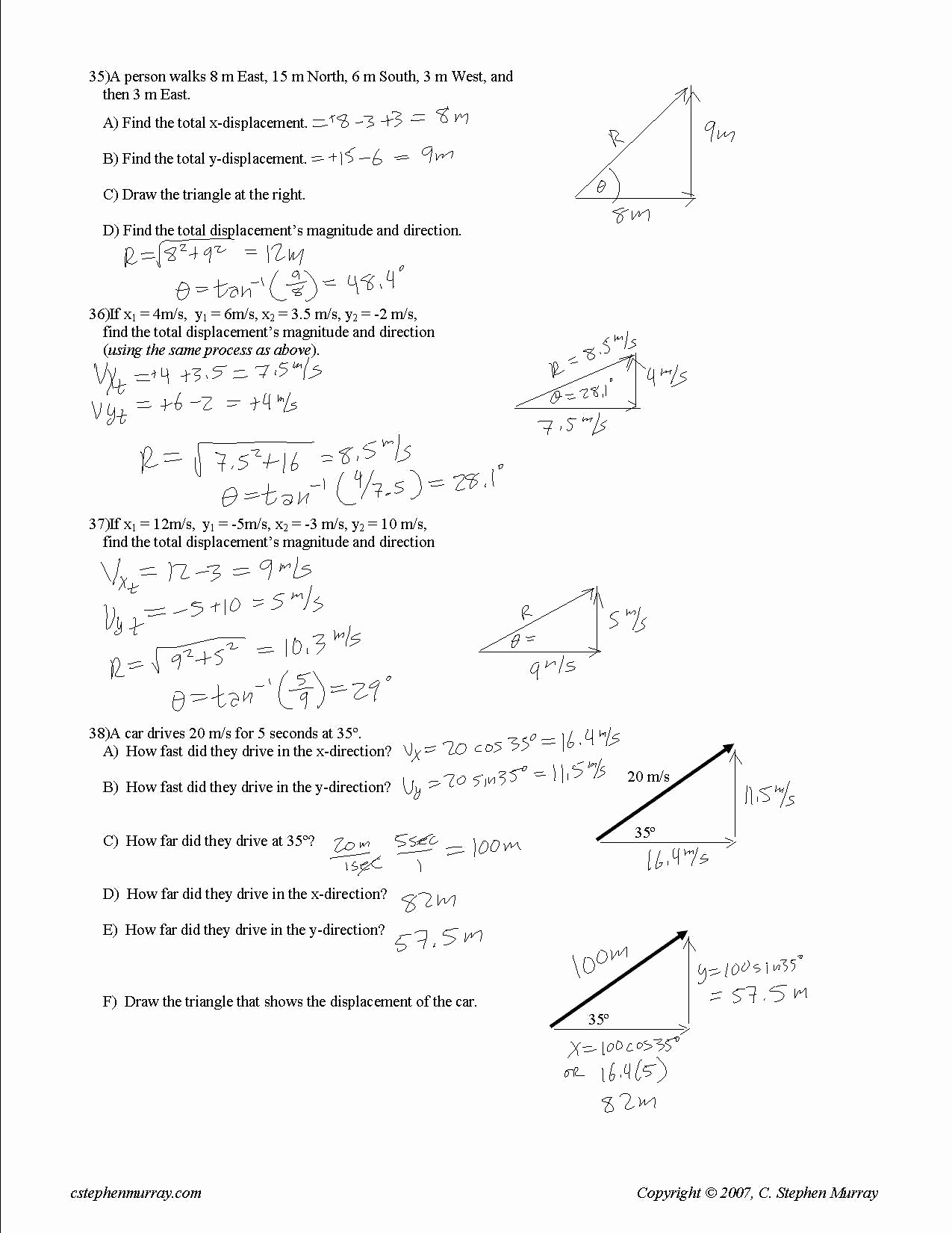 Vectors Worksheet with Answers Awesome 2009 Preap10 14 and 10 15