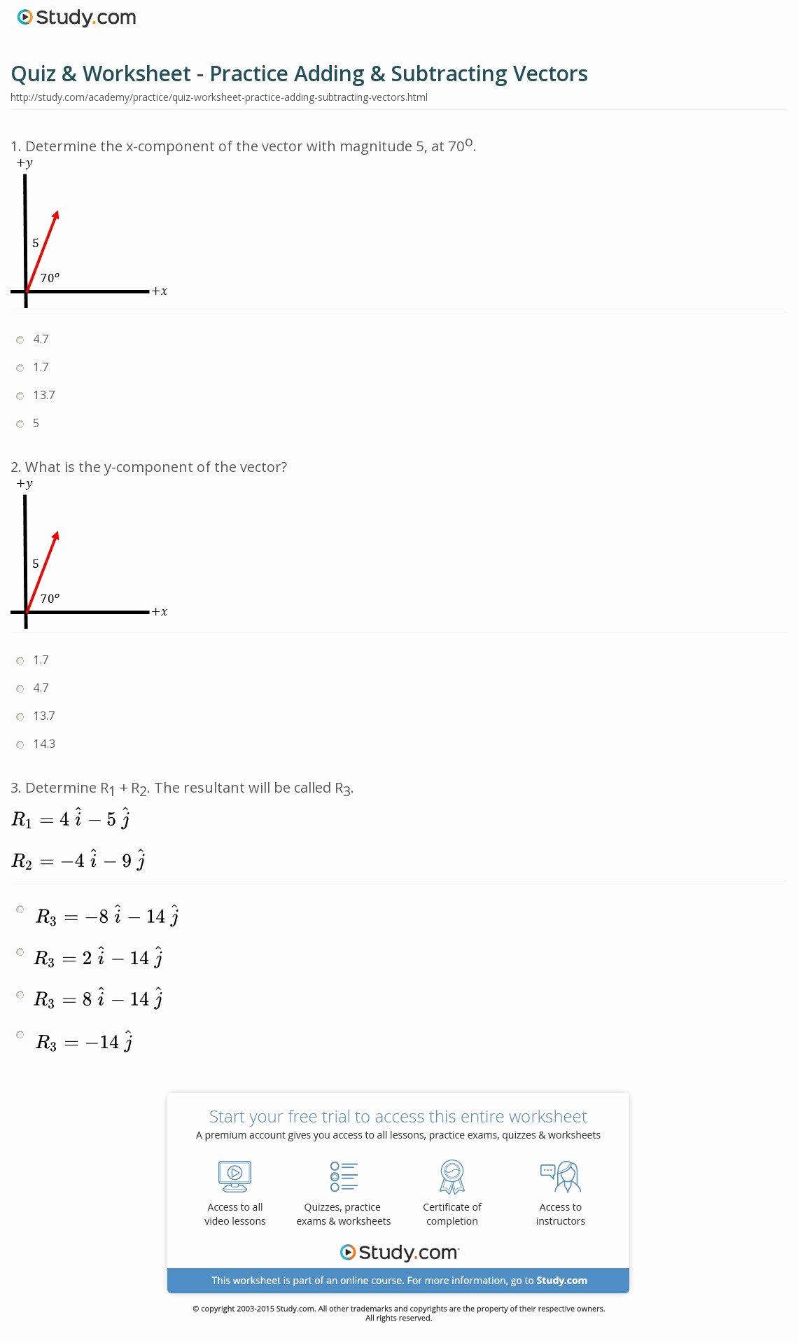 Vectors Worksheet with Answers Awesome Quiz &amp; Worksheet Practice Adding &amp; Subtracting Vectors