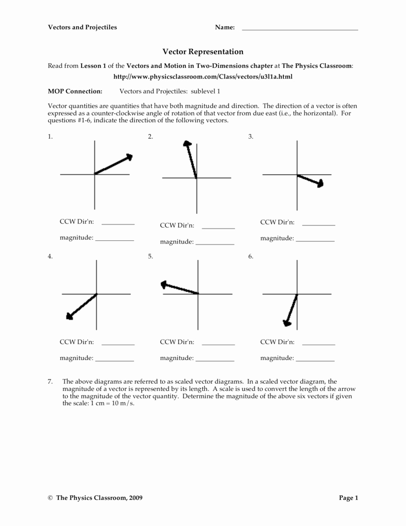 Vectors Worksheet with Answers Best Of Vector Representation the Physics Classroom