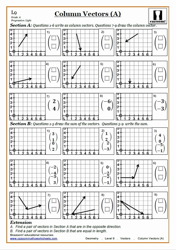 Vectors Worksheet with Answers Unique Cazoom Maths Worksheets Printable Maths Worksheets