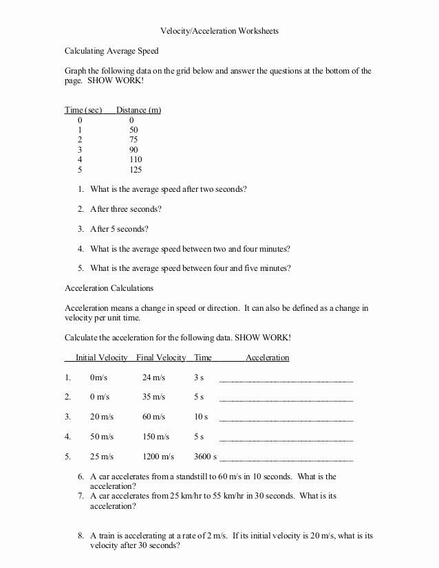 Velocity and Acceleration Calculation Worksheet Awesome Velocity Acceleration and Graphs Slip 2