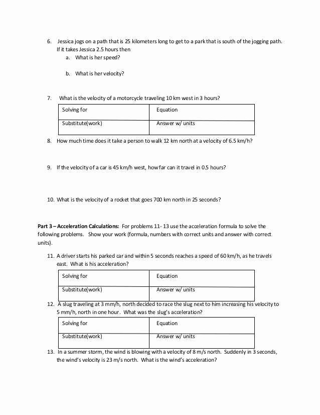 Velocity and Acceleration Calculation Worksheet Beautiful Calculating Speed Worksheet
