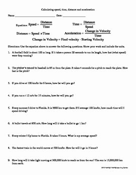 Velocity and Acceleration Calculation Worksheet Elegant Calculating Speed Time Distance and Acceleration