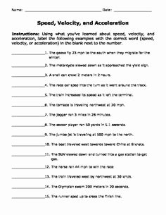 Velocity and Acceleration Calculation Worksheet Fresh Speed Velocity and Acceleration Engaging Cut and Glue