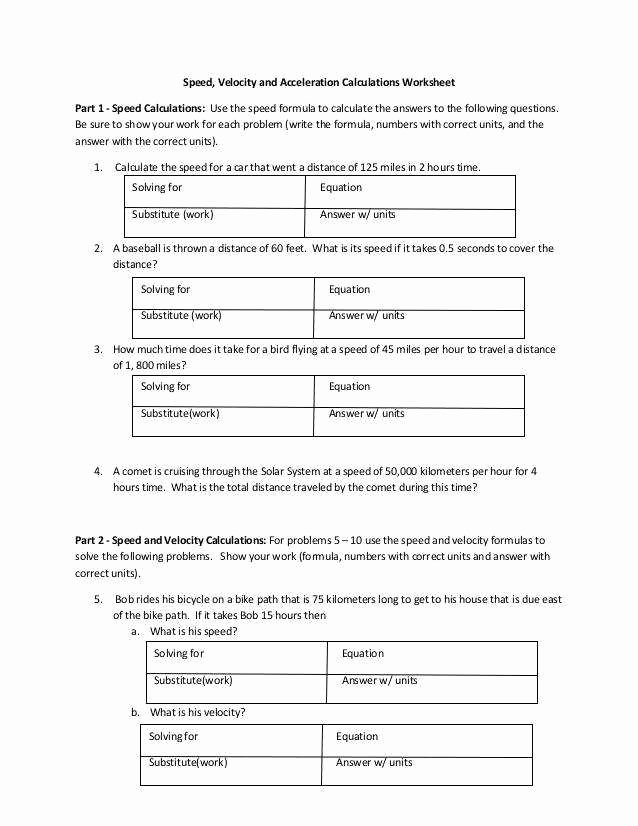 Velocity and Acceleration Calculation Worksheet Luxury Acceleration Worksheet