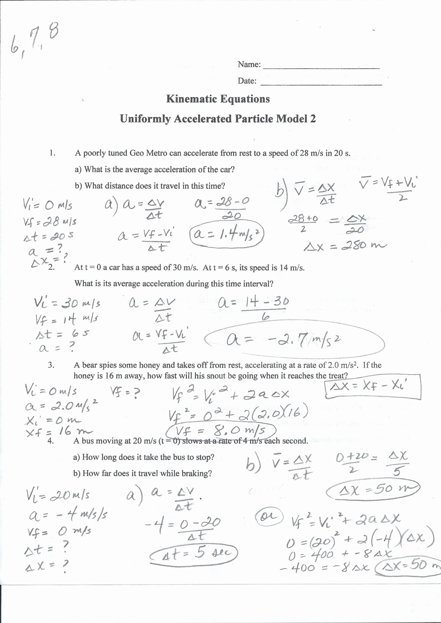 Velocity and Acceleration Worksheet Beautiful Speed Velocity and Acceleration Calculations Worksheet
