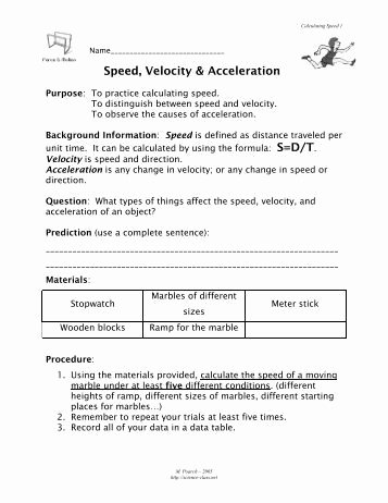 Velocity and Acceleration Worksheet Elegant Speed Velocity Acceleration Worksheet Worksheets