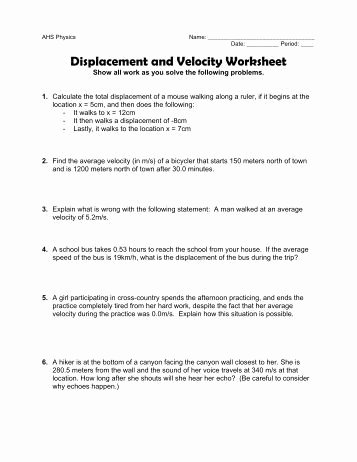 Velocity and Acceleration Worksheet Unique Displacement Velocity &amp; Acceleration Worksheet