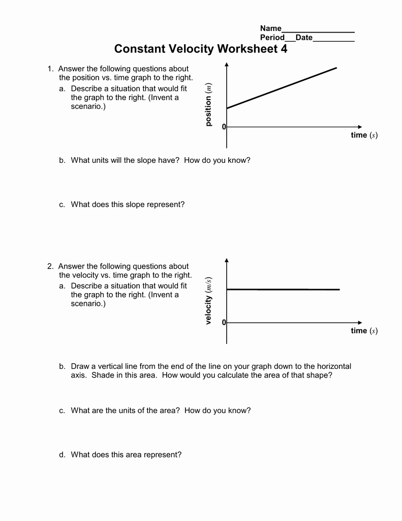 Velocity Time Graph Worksheet Answers Beautiful Constant Velocity Worksheet 4