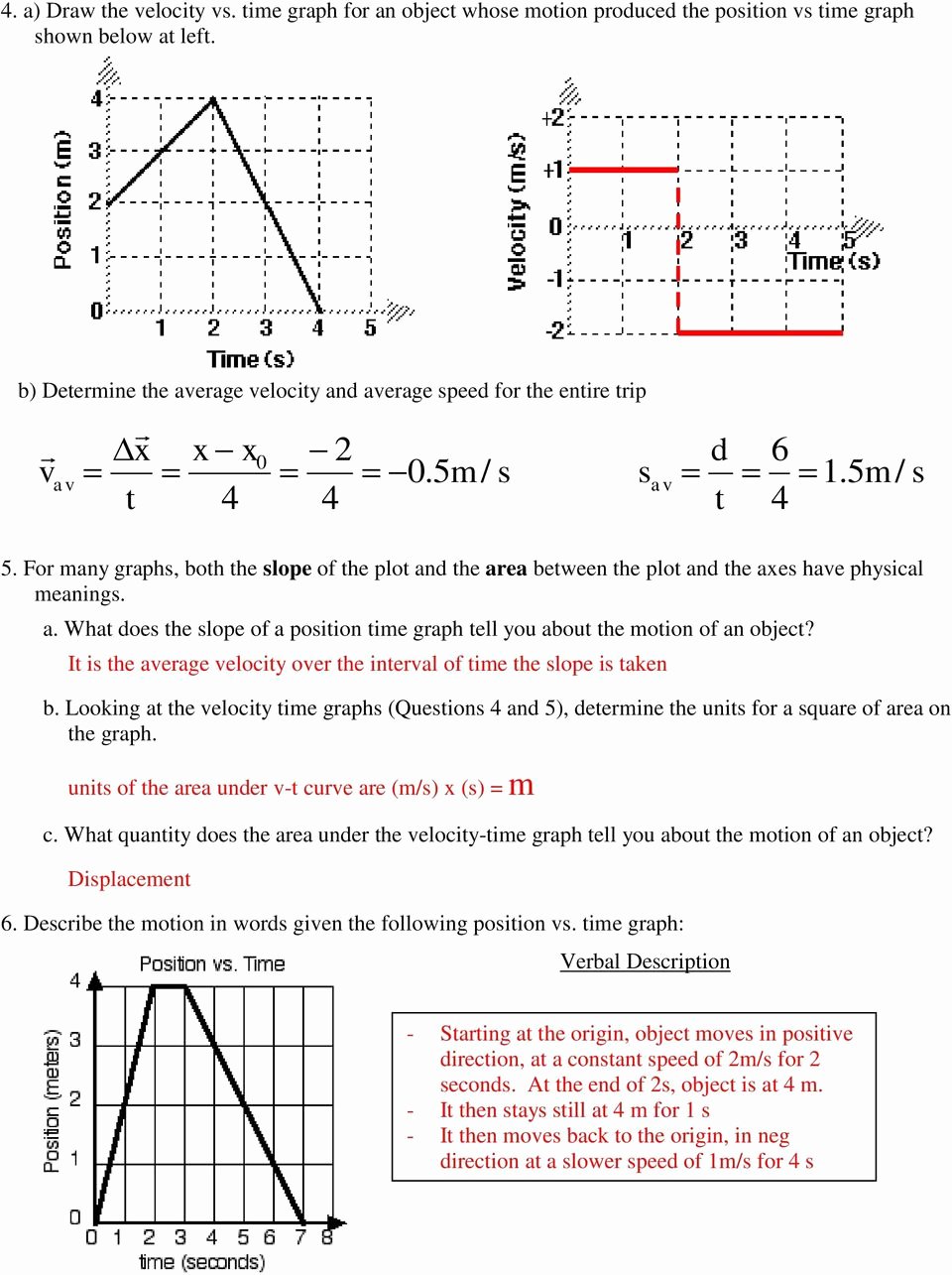 Velocity Time Graph Worksheet Answers Inspirational Unit 2 Kinematics Worksheet 1 Position Vs Time and