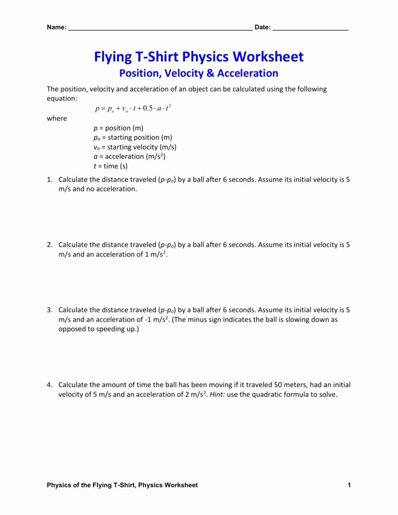 Velocity Worksheet with Answers Elegant Velocity and Acceleration Worksheet Answer Key