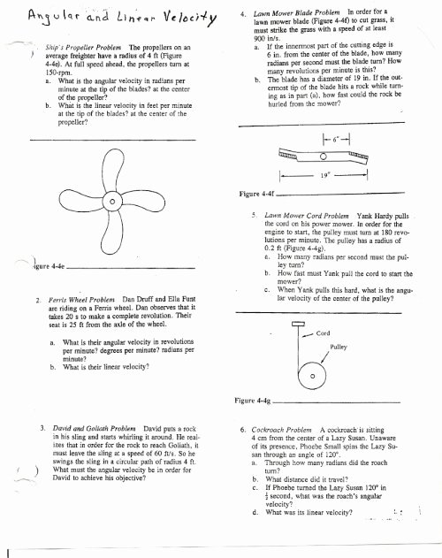 linear and angular velocity worksheet w answers