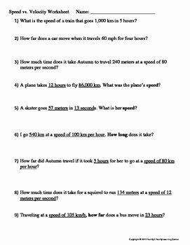 Velocity Worksheet with Answers New Speed Vs Velocity Worksheet by Family 2 Family Learning
