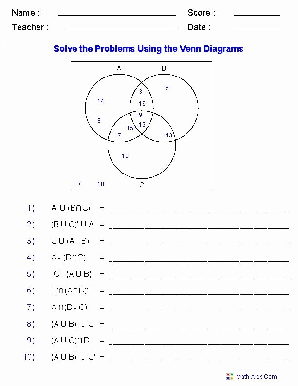 Venn Diagram Word Problems Worksheet Elegant Venn Diagram Worksheets Set Notation Problems Using