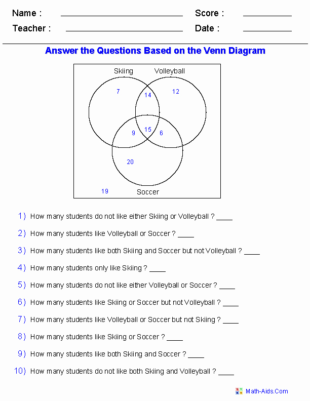 Venn Diagram Word Problems Worksheet Unique Venn Diagram Worksheets
