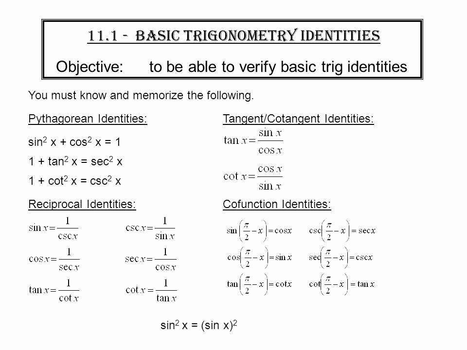 Verify Trig Identities Worksheet Fresh Trigonometric Identities Worksheet