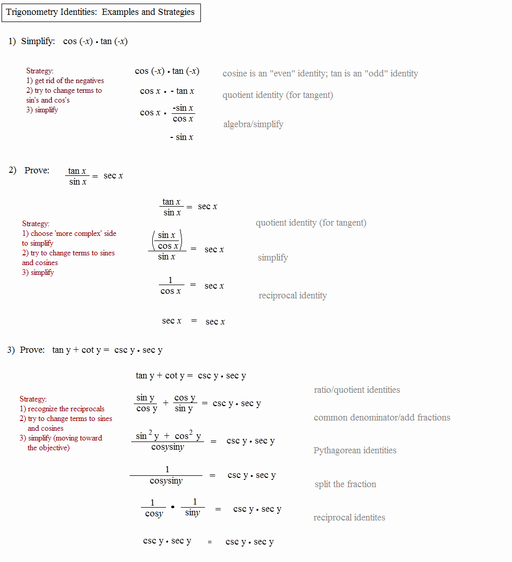 Verify Trig Identities Worksheet