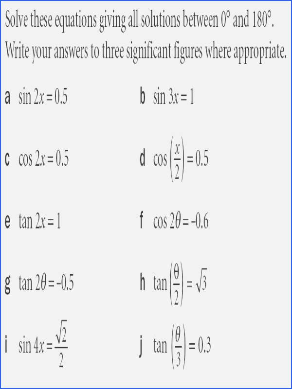 Solve Trig Equations Worksheet