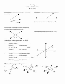Vertical Angles Worksheet Pdf Unique Angle Pairs Test Recovery Worksheet by Lexie