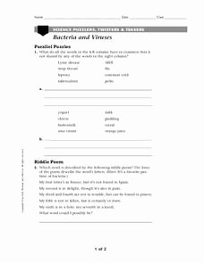 Virus and Bacteria Worksheet Unique Bacteria and Viruses Worksheet for 6th 8th Grade