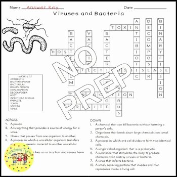 Viruses and Bacteria Worksheet Elegant Viruses and Bacteria Crossword Puzzle by Teaching Tykes