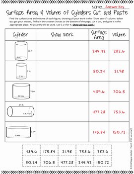 Volume Of Cylinders Worksheet Beautiful Surface area and Volume Of Cylinders Cut and Paste