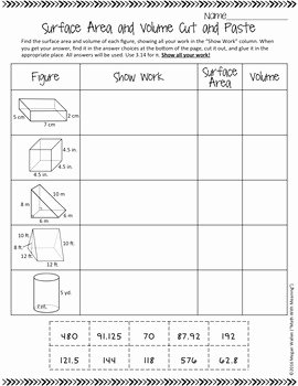 Volume Of Cylinders Worksheet Inspirational Surface area and Volume Of Prisms and Cylinders Cut and