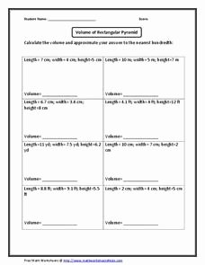 Volume Of Pyramids Worksheet Awesome Volume Of Rectangular Pyramid Worksheet for 7th 9th