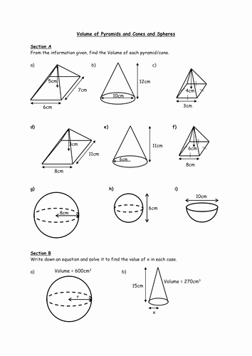 Volume Of Pyramids Worksheet Fresh Volume Of Spheres and Cones Worksheet by Holyheadschool