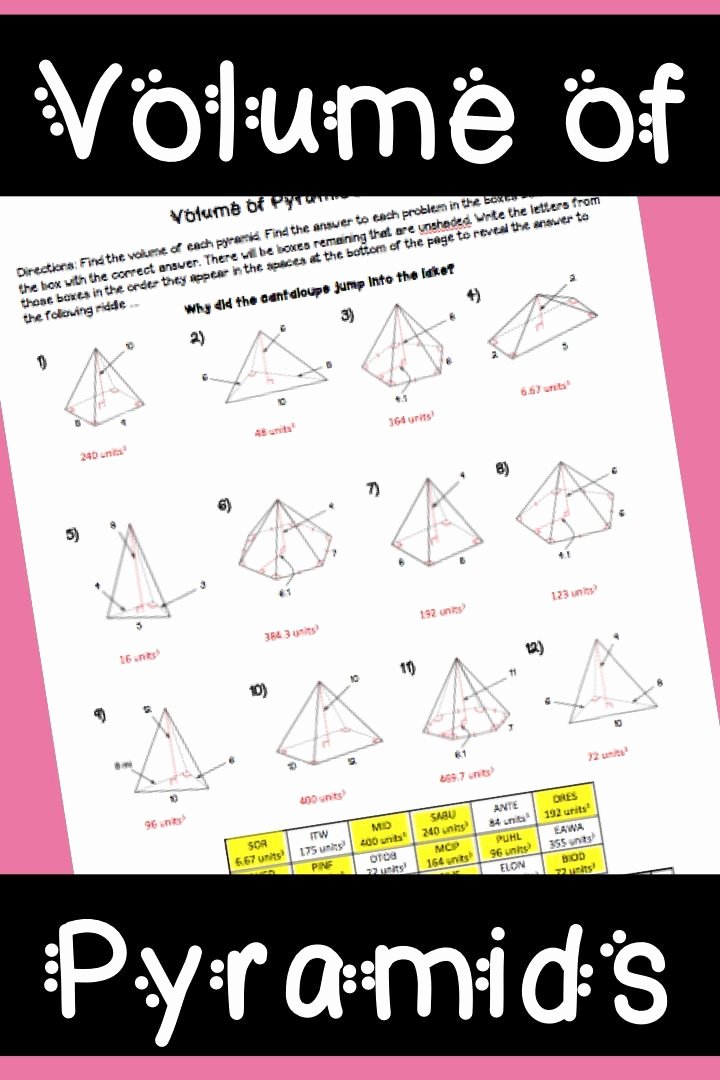 Volume Of Pyramids Worksheet Inspirational 17 Best Ideas About Geometry Worksheets On Pinterest