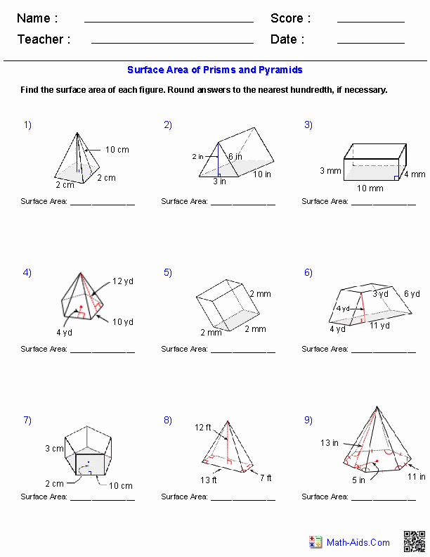 Volume Of A Pyramid Worksheet
