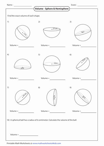 Volume Of Sphere Worksheet Best Of Surface area and Volume Of Spheres by Abiggs1991