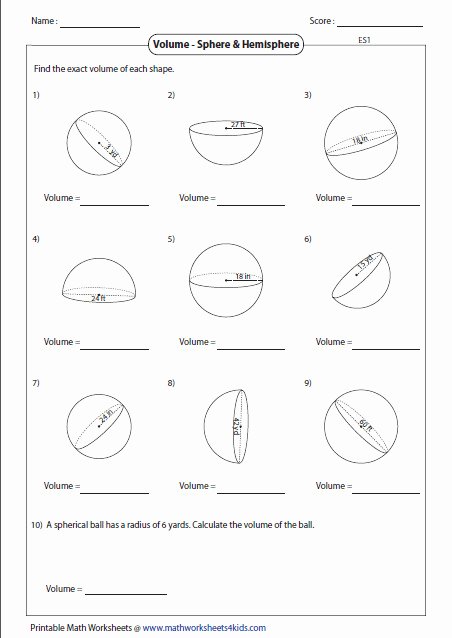Volume Of Sphere Worksheet Best Of Volume A Sphere Worksheet